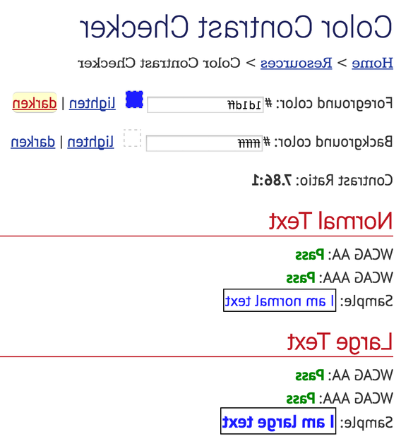 Passed results of a color contrast checker