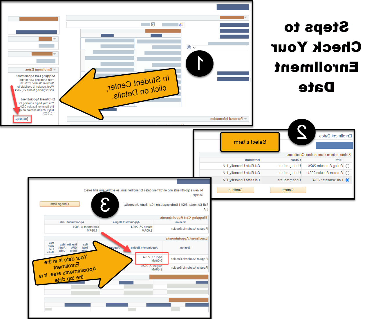 How to check your enrollment date with steps. Step one, arrow points to details.