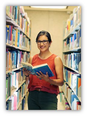 student in library