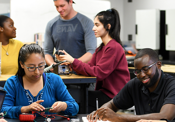 students working in lab