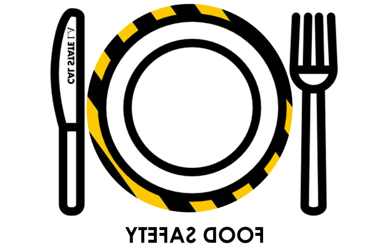 Dinner plate with fork and knife and Cal State LA logo