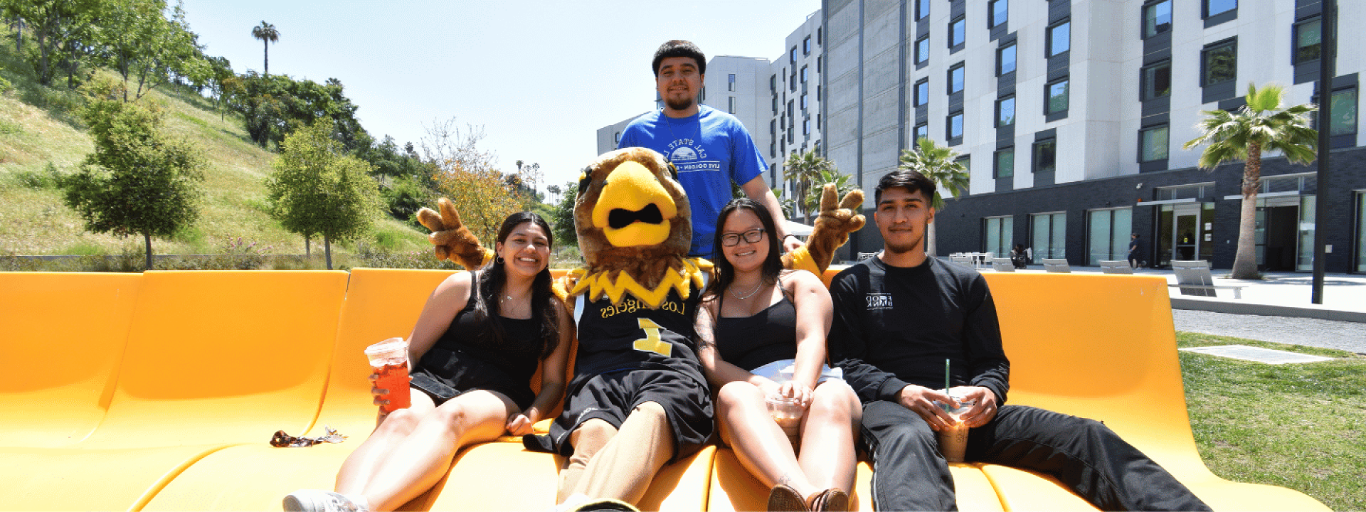 Cal State LA residents in front of Housing.